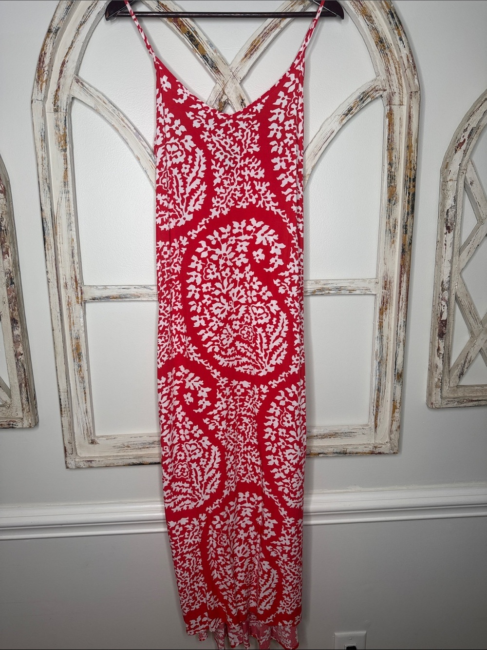 Gap Hi-Low Maxi Dress, 100% Rayon, Coral Print, Size M
